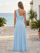 A Line Chiffon One Shoulder Sleeveless Long Formal Dresses