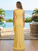 Sheath Satin Scoop Neck Sleeveless Formal Dresses