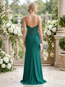 Lace Appliques Mermaid Corset Long Formal Dresses with Slit