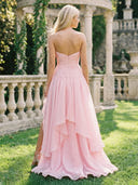 Tulle A Line Strapless Sleeveless Long Formal Dresses with Slit