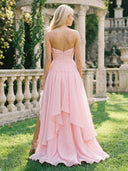 Tulle A Line Strapless Sleeveless Long Formal Dresses with Slit Wedding Guest Maxi Dresses