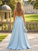Satin Strapless Sweetheart A Line Long Formal Dresses with Slit