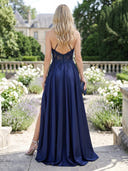 Lace Appliques V Neck A Line Sleeveless Long Formal Dresses
