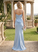 Satin Cowl Neck Spaghetti Straps Mermaid Long Formal Dresses