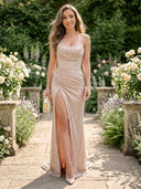 Sequin Strapless Sweetheart A Line Long Formal Dresses with Slit