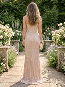 Sequin Strapless Sweetheart A Line Long Formal Dresses with Slit