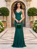 Lace V Neck Mermaid Shealth Long Formal Dresses