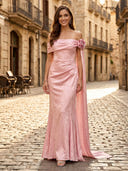 Jacquard Mermaid Off Shoulder Long Formal Dresses with Flower