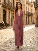 Tulle Mermaid Halter Sleeveless Long Formal Dresses with Pleated