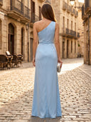 Satin Mermaid One Shoulder Long Formal Dresses with Slit