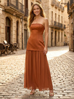 Satin A Line Strapless Long Formal Dresses