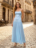 A Line Chiffon Spaghetti Straps Sleeveless Long Formal Dresses