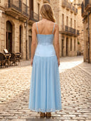 A Line Chiffon Spaghetti Straps Sleeveless Long Formal Dresses