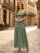 A Line Satin Off the Shoulder Sleeveless Long Formal Dresses