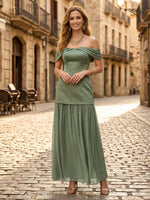 A Line Satin Off the Shoulder Sleeveless Long Formal Dresses
