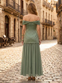 A Line Satin Off the Shoulder Sleeveless Long Formal Dresses