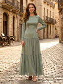 Chiffon A Line Scoop Neck Long Sleeves Long Formal Dresses