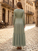 Chiffon A Line Scoop Neck Long Sleeves Long Formal Dresses