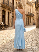 Satin Sheath One Shoulder Sleeveless Long Formal Dresses