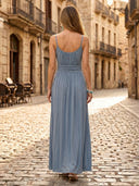 Chiffon A Line Spaghetti Straps Sleeveless Long Formal Dresses