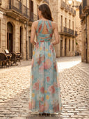 Chiffon A Line Halter Sleeveless Long Formal Dresses