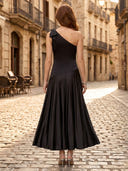 One Shoulder Satin A Line Sleeveless Long Formal Dresses