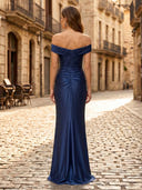 Sheath Satin Off the Shoulder Sleeveless Long Formal Dresses
