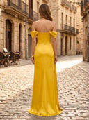 Sheath Satin Off the Shoulder Sleeveless Long Formal Dresses