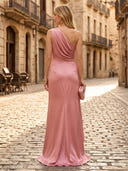 One Shoulder Sheath Satin Sleeveless Long Formal Dresses with Slit