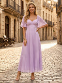 A Line Chiffon Sweetheart Half Sleeves Long Formal Dresses