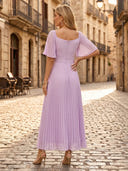 A Line Chiffon Sweetheart Half Sleeves Long Formal Dresses