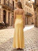 Sheath Satin Strapless Sleeveless Long Formal Dresses with Slit