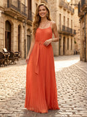 Chiffon A Line Spaghetti Straps Sleeveless Long Formal Dresses