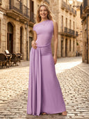 Satin One Shoulder Sheath Sleeveless Long Formal Dresses