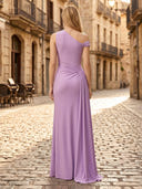 Satin One Shoulder Sheath Sleeveless Long Formal Dresses