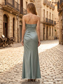 Strapless Satin Sheath Sleeveless Long Formal Dresses