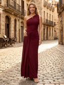 Satin One Shoulder Sheath Sleeveless Long Formal Dresses