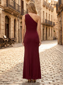 Satin One Shoulder Sheath Sleeveless Long Formal Dresses