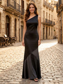 Satin Sheath One Shoulder Sleeveless Long Formal Dresses