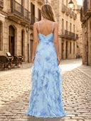 Chiffon Spaghetti Straps A Line Sleeveless Long Formal Dresses