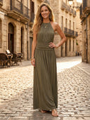 A Line Chiffon Halter Sleeveless Long Formal Dresses