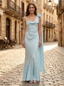Satin Sheath Spaghetti Straps Sleeveless Long Formal Dresses