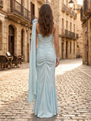 Satin Sheath Spaghetti Straps Sleeveless Long Formal Dresses