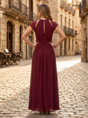 A Line Halter Short Sleeves Chiffon Long Formal Dresses