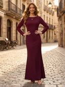 Mermaid Satin Boat Neck Long Sleeves Long Formal Dresses