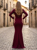 Mermaid Satin Boat Neck Long Sleeves Long Formal Dresses