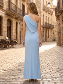 Sheath Satin One Shoulder Sleeveless Long Formal Dresses