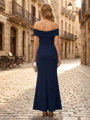 Sheath Satin Off the Shoulder Sleeveless Long Formal Dresses
