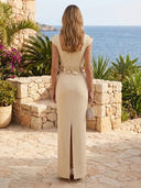 Satin V Neck Mermaid Long Formal Dresses with Flower