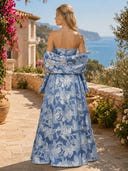 Jacquard A Line Strapless Long Formal Dresses with Cape